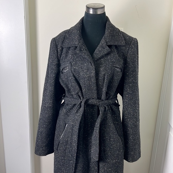 Utex D Vintage Tweed Herringbone Belted Outerwear Slouch Trench Coat Size Large - Picture 7 of 16